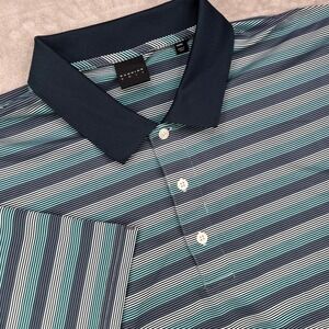 Dunning Polo Golf Shirt Mens 3XL Blue Striped Performance Stretch Preppy
